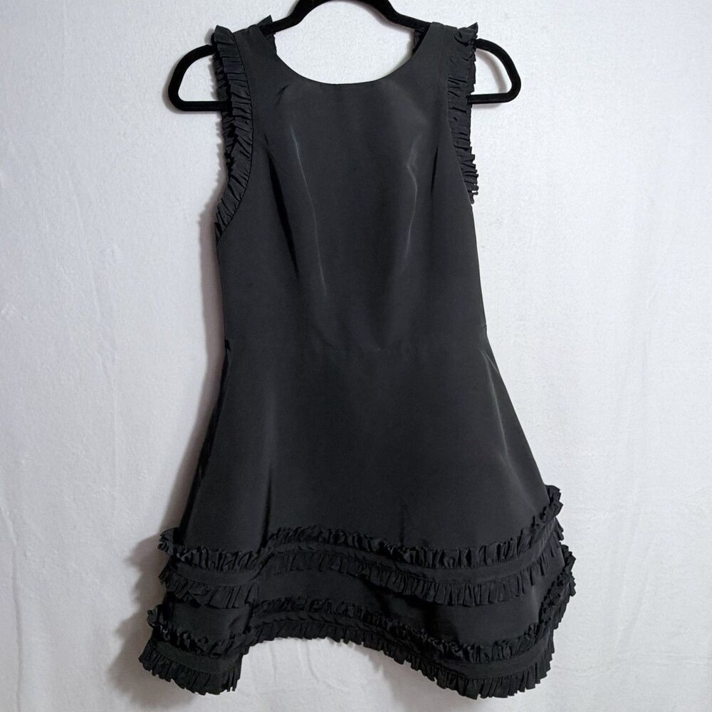 Alexis Black Ruffled Trim Sleeveless Open Back Fit & Flare Mini Dress Size L